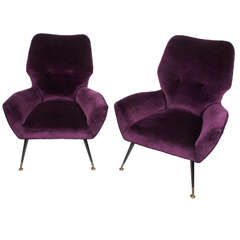 Italian Purple Pair of Armchairs Italian Purple Pair of Armchairs