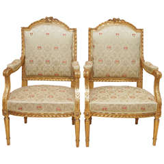 SATURDAY SALE Pair of Louis XVI-Style Gilded Fauteuils, circa 1920 2