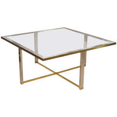 Minimalist Cocktail Table in Brass and Glass