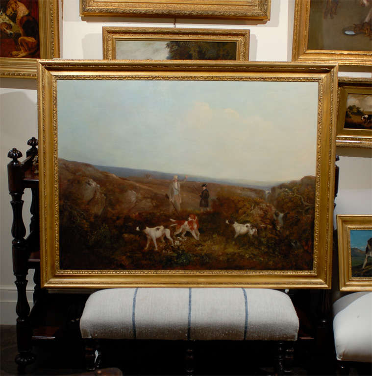 Large English Hunt Scene Painting