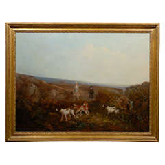 Large English Hunt Scene Painting