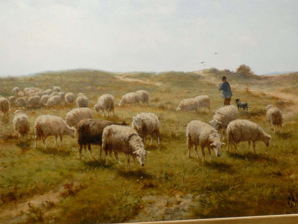 Sheep and Shepherd Oil Painting at 1stDibs sheep oil painting, oil