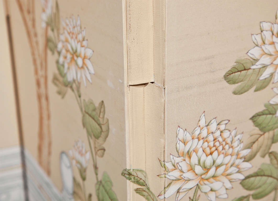 Mid-20th Century Six Panel  Gracie  Hand Painted  Wallpaper  Screen