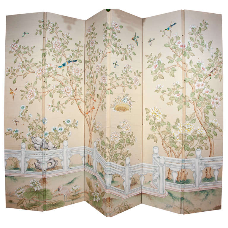 Six Panel  Gracie  Hand Painted  Wallpaper  Screen