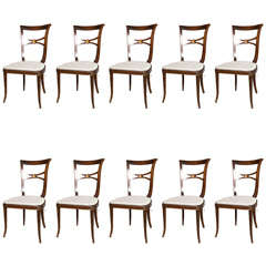 Set Of 10  Very Dark Stain  Cane Seat  Side Chairs