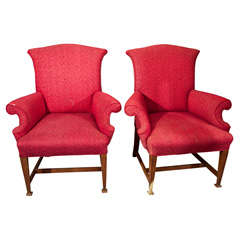 Pair  Splayed  Arm  Upholstered  Wing  Chairs