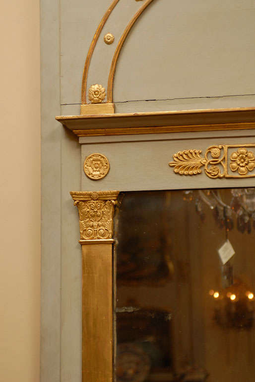 Early 19th Century Empire Period Painted & Parcel-Gilt Trumeau Mirror For Sale