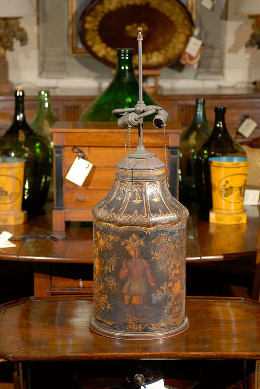 English 19th Century Tole Tea Canister Lamp