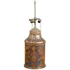 English 19th Century Tole Tea Canister Lamp