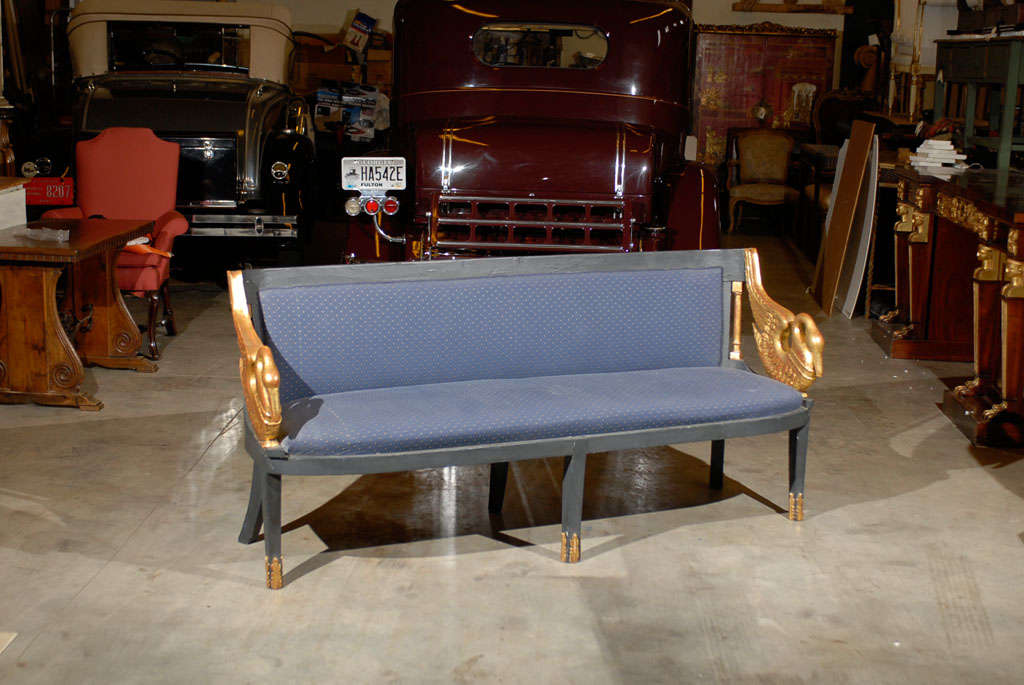 Empire Style Blue Painted & Parcel Gilt Settee, France