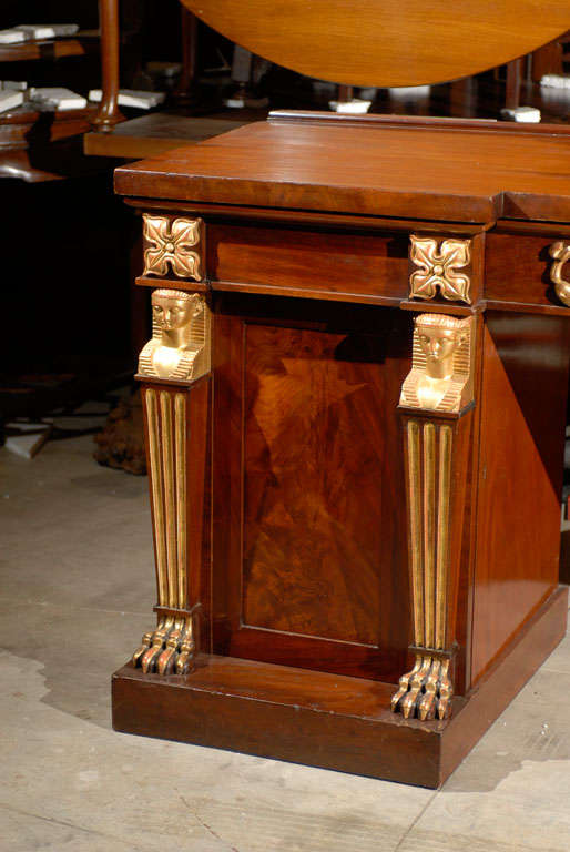 English Large Egyptian Revival Mahogany Pedestal Sideboard