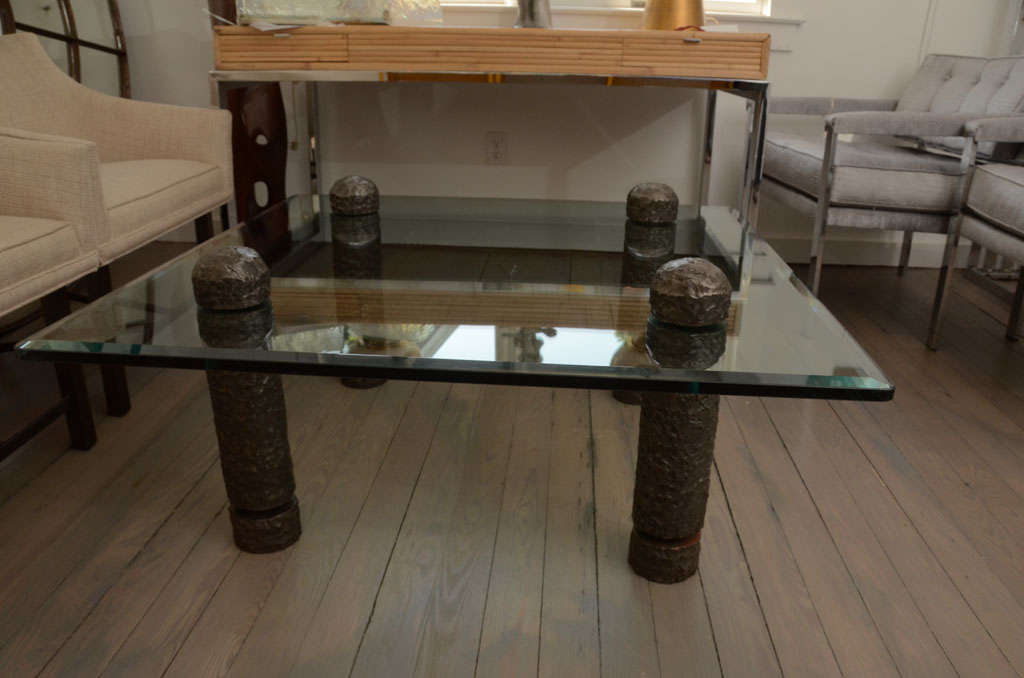 Sculptural Iron Leg Glass Top Coffee Table