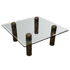 Sculptural Iron Leg Glass Top Coffee Table
