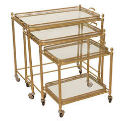 Set of Three Brass and Glass Nesting Tray Tables