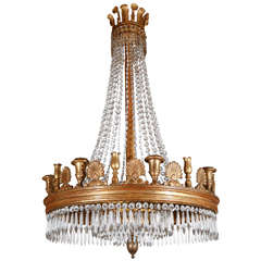 19th c., Gilt Wood and Crystal Chandelier 9