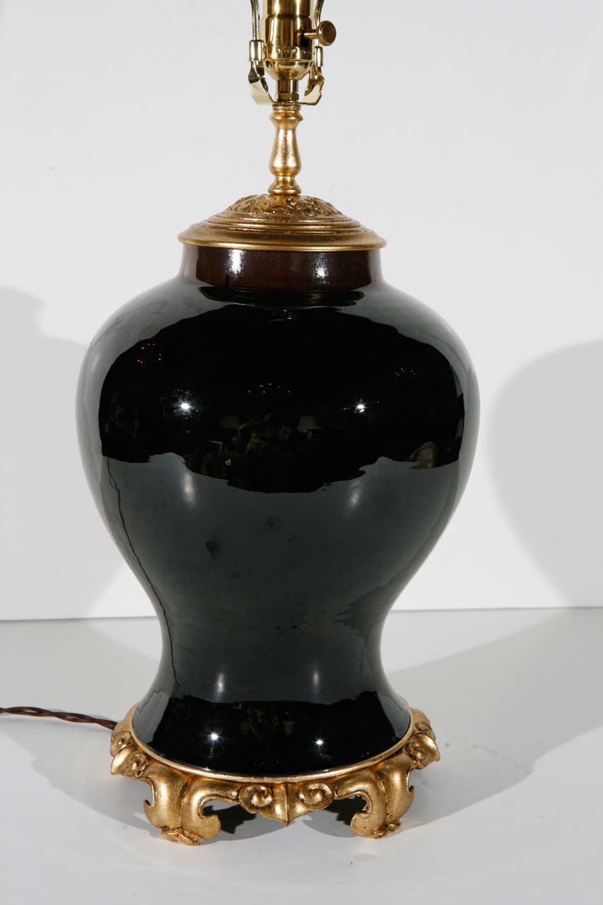 French Early 1900s Chocolate, Glazed Lamp For Sale