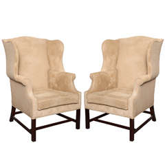 Antique Newly Upholstered 19th Century Set of two American Mission Armchairs