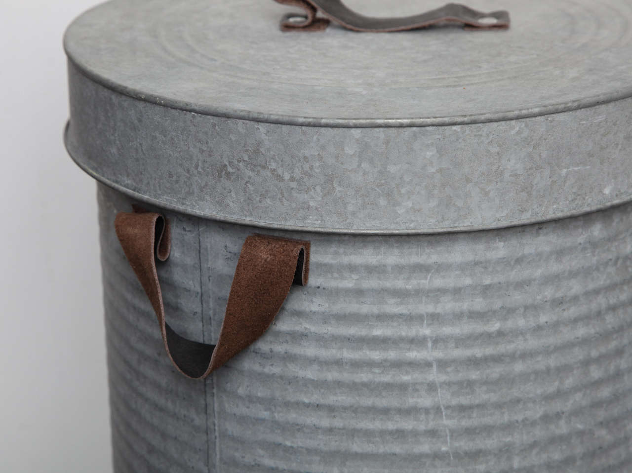British Colonial 1900's  Galvanized Cube Container with leather handles
