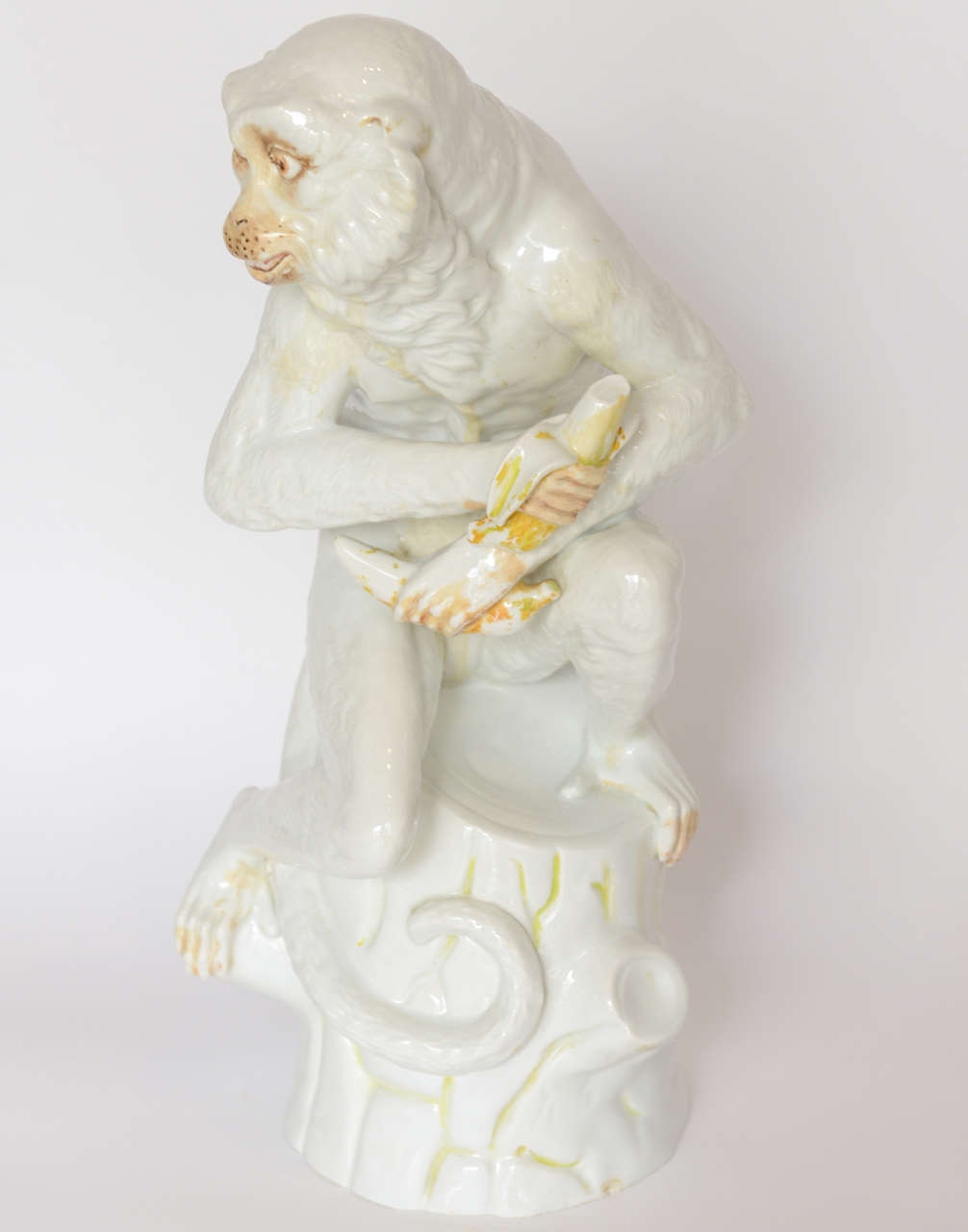 Signed German Hand Painted Porcelain Seated Monkey 1