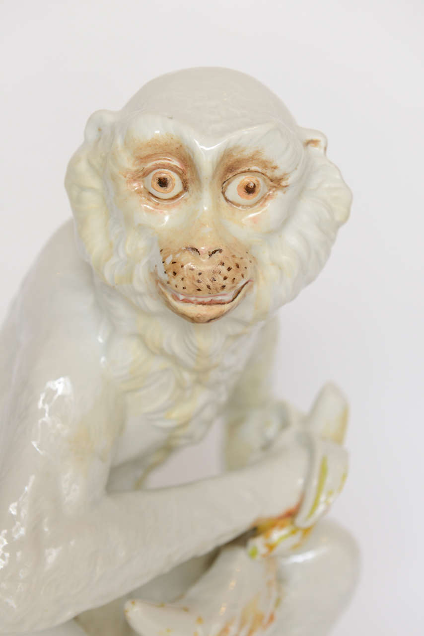 Signed German Hand Painted Porcelain Seated Monkey 2