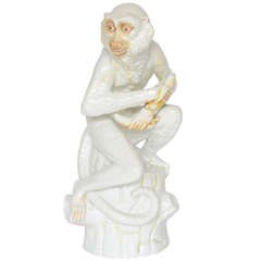 Signed German Hand Painted Porcelain Seated Monkey