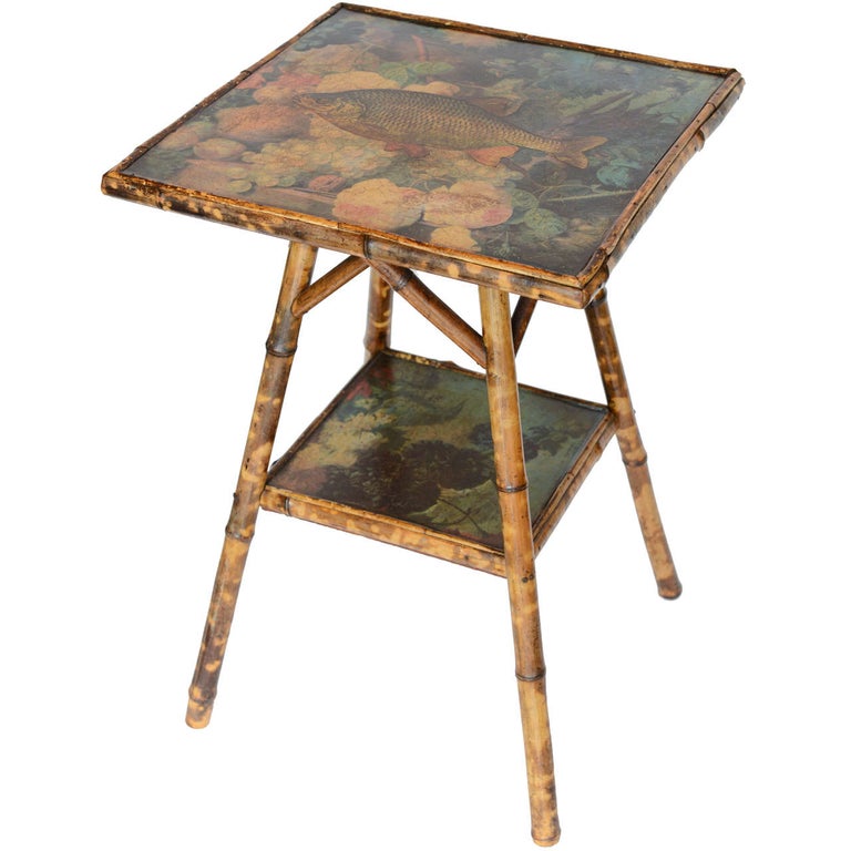 Antique Two Tier Decoupage Bamboo Table For At 1stdibs Antique Two Tier Decoupage Bamboo Table