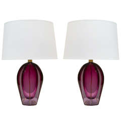 Pair of 50's Amythist-Rose Murano Lamps Attributed to Barbini