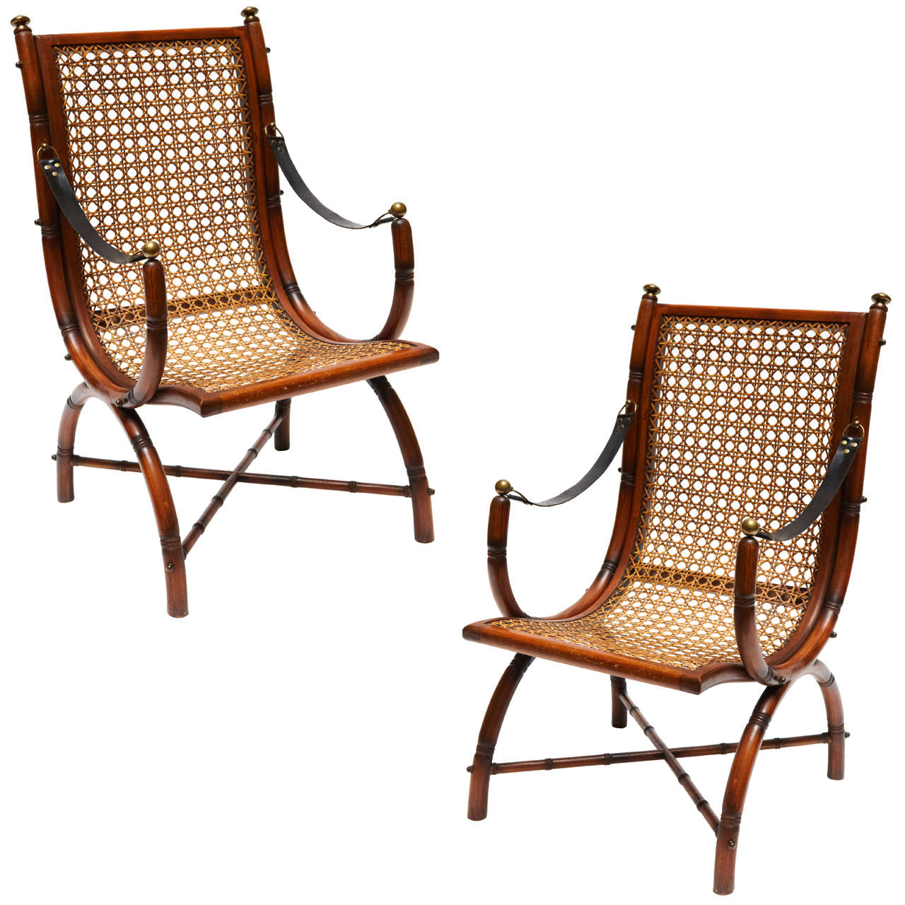 Pair of Curved Faux Bamboo Club / Lounge Chairs For Sale