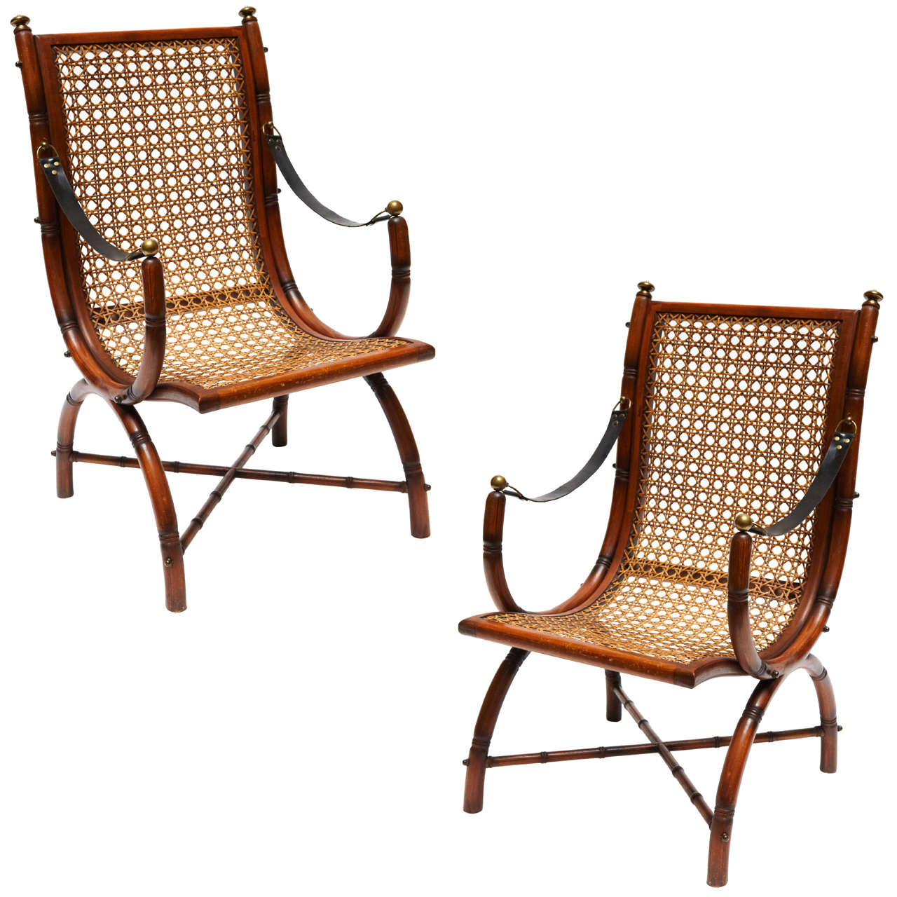 Pair of Curved Faux Bamboo Club / Lounge Chairs For Sale at 1stDibs