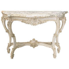 Painted French Console Table with Marble Top Painted French Console Table with Marble Top