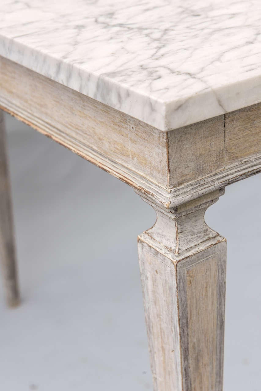 Wood Pair of Narrow Painted Console Tables with Marble Tops