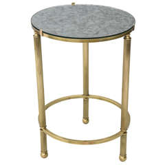 Round Brass Accent Table with Mirrored Top
