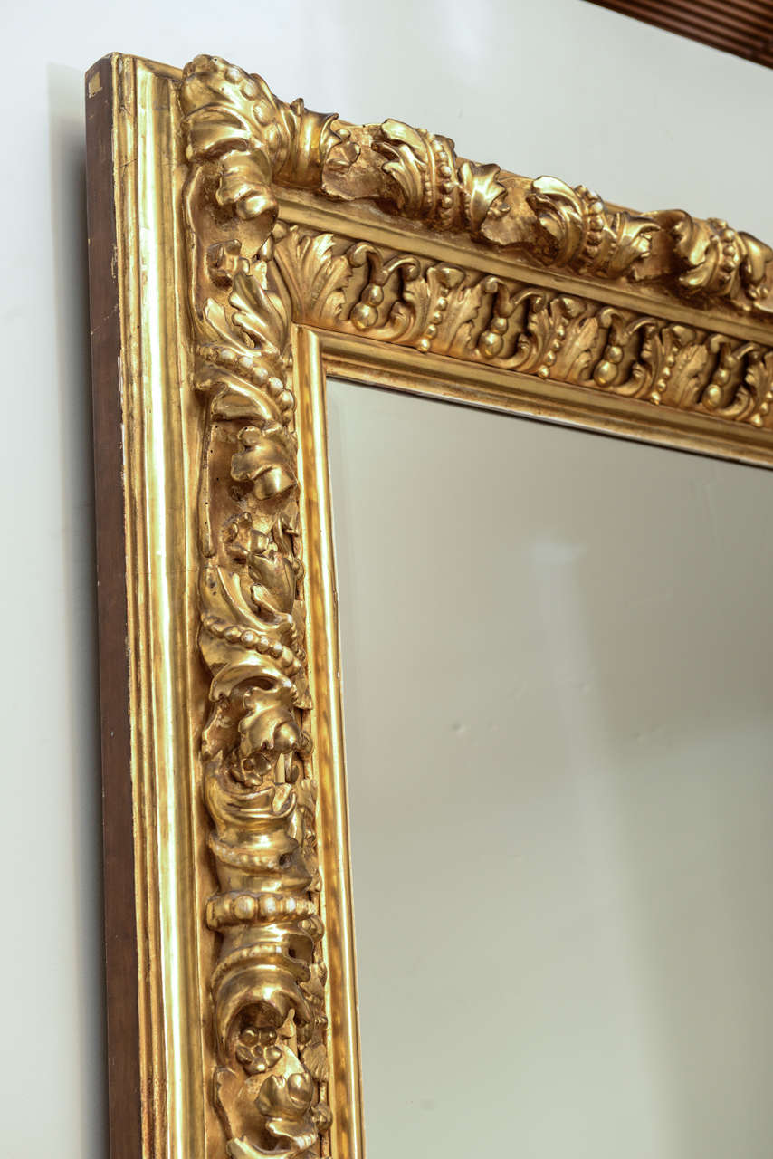 Elaborate Foliate Giltwood 19c. Baroque Mirror In Excellent Condition For Sale In West Palm Beach, FL