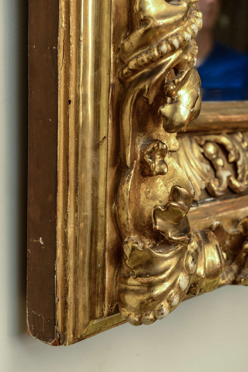Elaborate Foliate Giltwood 19c. Baroque Mirror For Sale 2