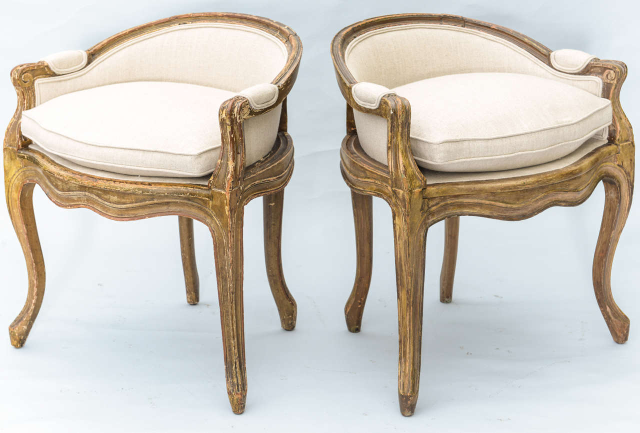 Adorable Pair of Painted French 19th Century Vanity Chairs