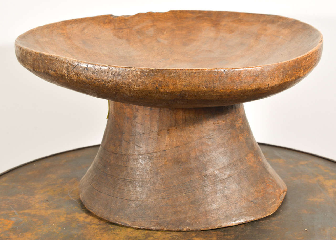19th C. Hand carved rustic wooden bowl on pedestal from Mali.