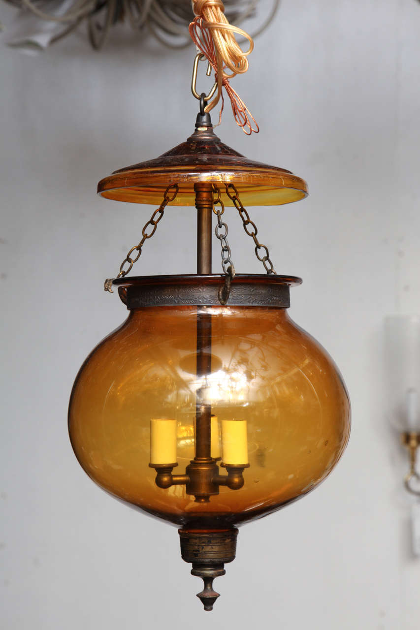 Antique Amber Melon Belljar with Brass Knob