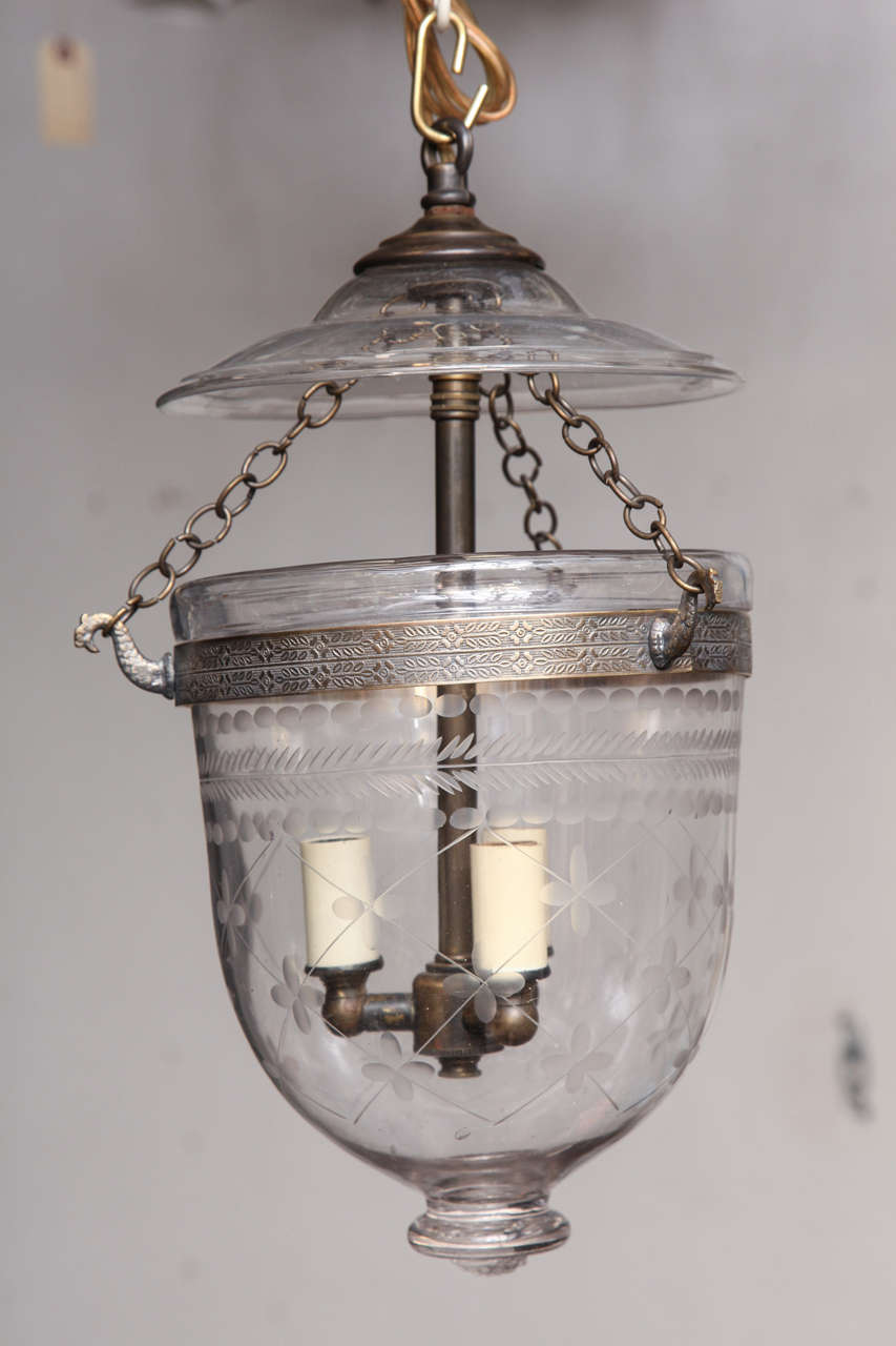 small  antique belljar with crosshatch etchings