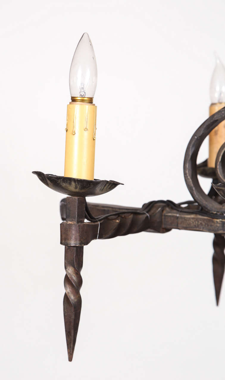 20th Century Six Candle Wrought Iron Chandelier from Belgium