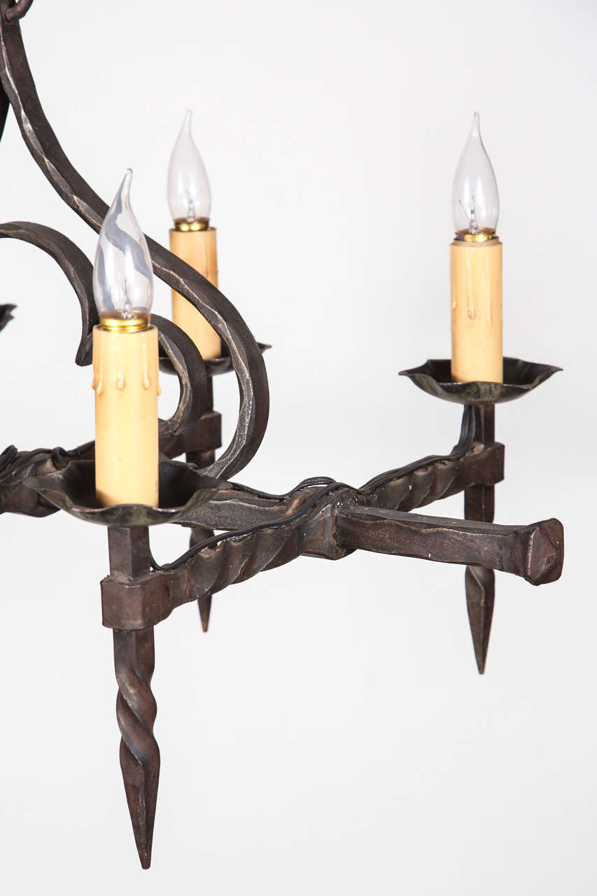 Six Candle Wrought Iron Chandelier from Belgium 1