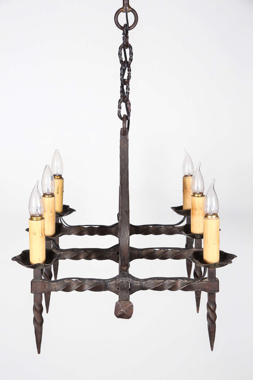 Six Candle Wrought Iron Chandelier from Belgium 2