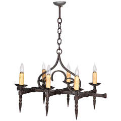Six Candle Wrought Iron Chandelier from Belgium