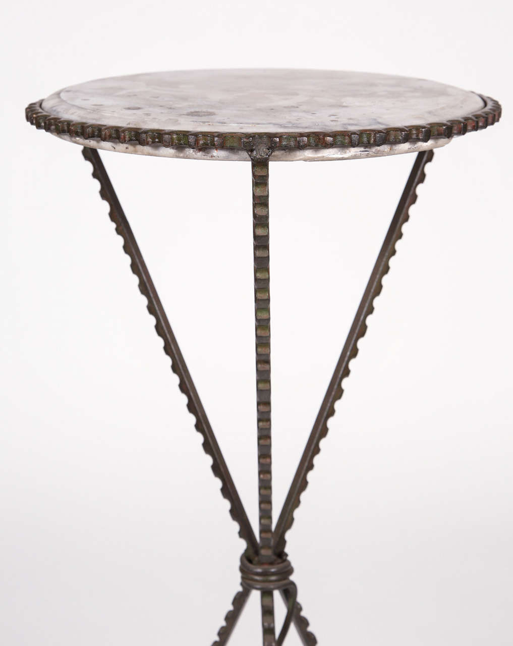 Argentine Pair of Wrought Iron Round End Tables with Marble Tops