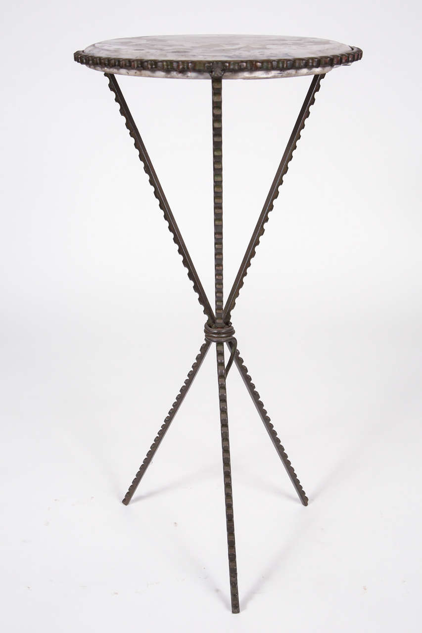 Pair of Wrought Iron Round End Tables with Marble Tops 2