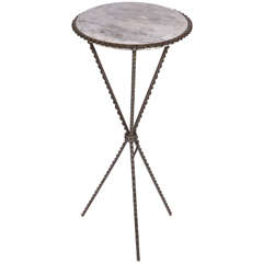 Pair of Wrought Iron Round End Tables with Marble Tops