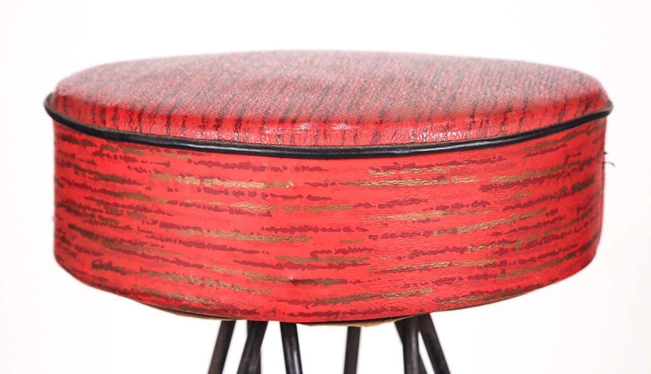 Mid-20th Century 1950s Red Vinyl Stools with Hairpin Legs For Sale