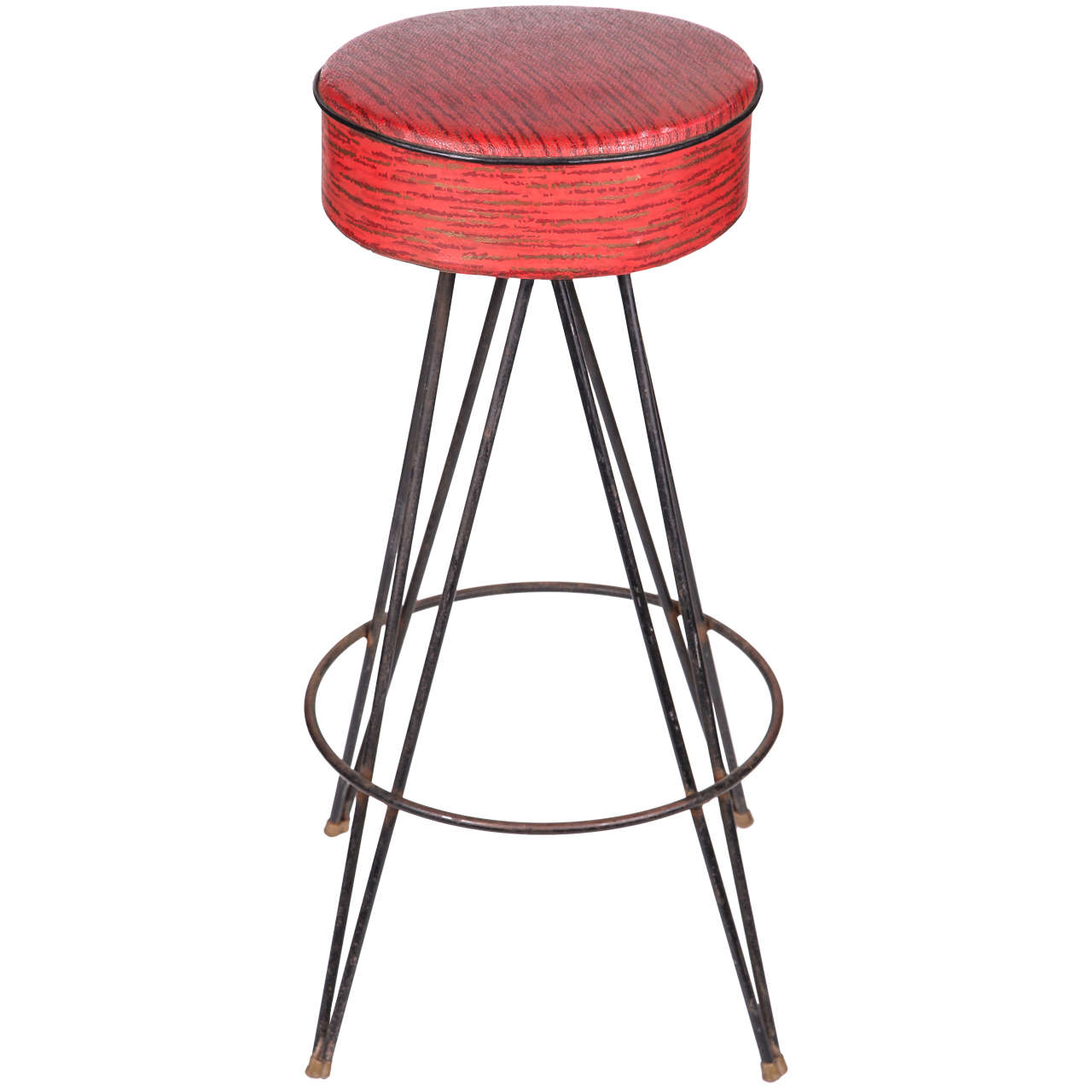 1950s Red Vinyl Stools with Hairpin Legs For Sale