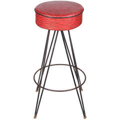 1950s Red Vinyl Stools with Hairpin Legs