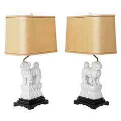 Pair of White Shi Shi Dog Lamps