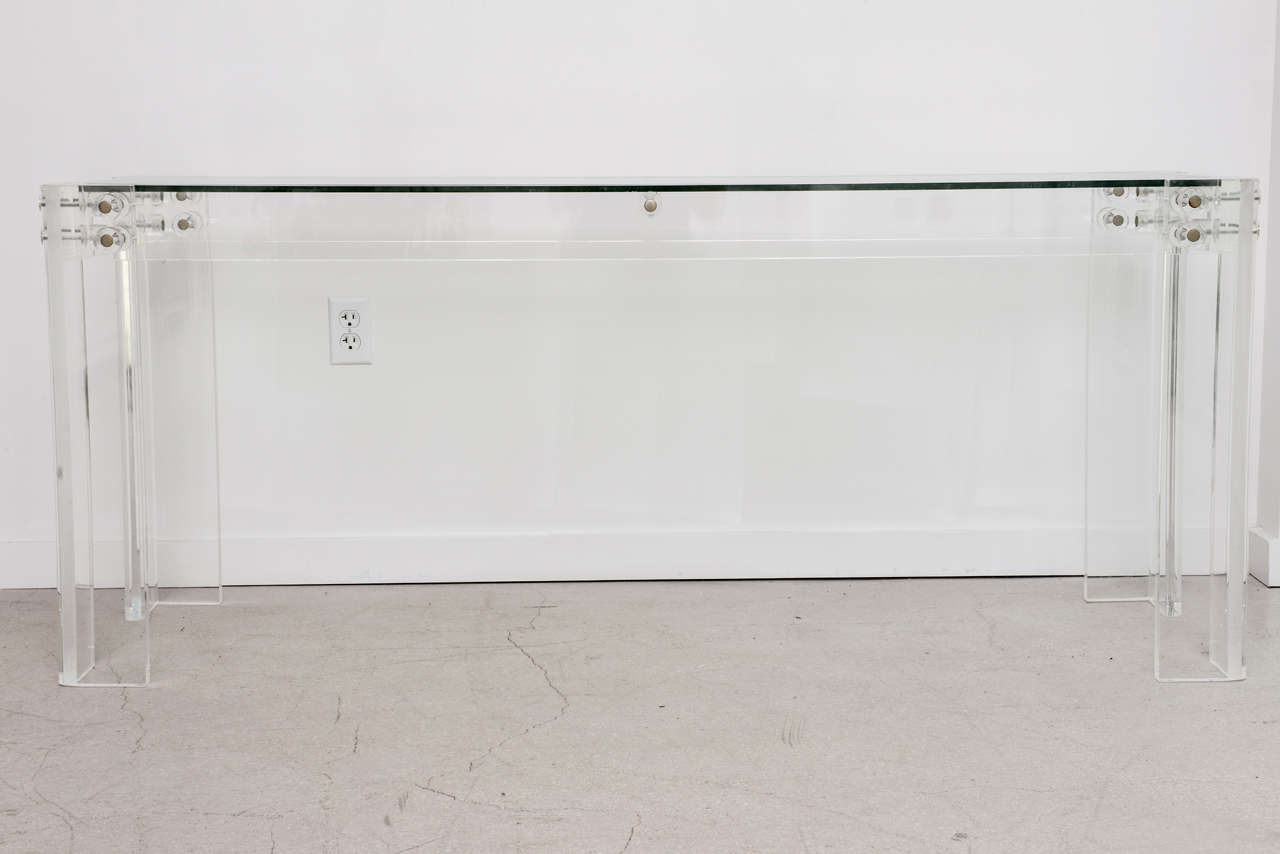 Mid-Century Modern Vintage Lucite Console Table with Glass Top